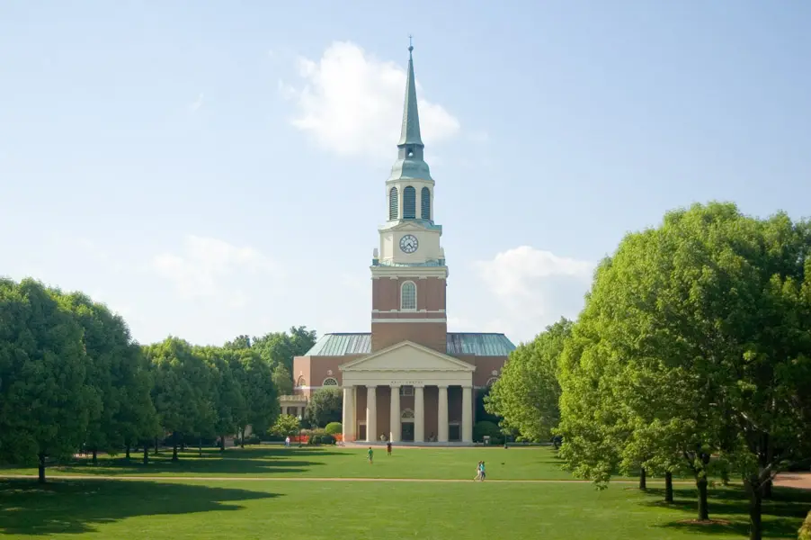 Wake Forest University campus — This picture was taken on April 27, 2006. One may notice that the windows at the top of Wait Chapel are missing. This is